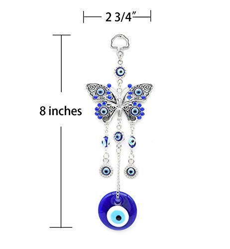 Tyrkisk Blue Evil Eye (Nazar) sommerfuglamulett med blå rhinestone bilsjarme bakspeil