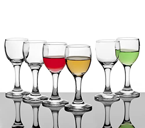 Pasabahce Premimum Shot Glasses Set of 6 - Bistro Cordial & Liqueur Extra Mini Glasses 2 oz (60 cc)