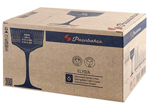 Набор из 6 бокалов для шампанского Pasabahce Elysia 26cl — прозрачное стекло, винтажный дизайн, 55155