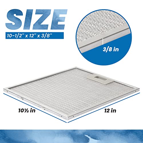 W10169961A Vervanging afzuigkapfilter compatibel met Whirlpool, Jenn Air, Ikea, Kitchen Aid, 10-1/2 x 12 x 3/8 inch, 3-laags aluminium gaaskachelventilatievetfilters, 2 stuks