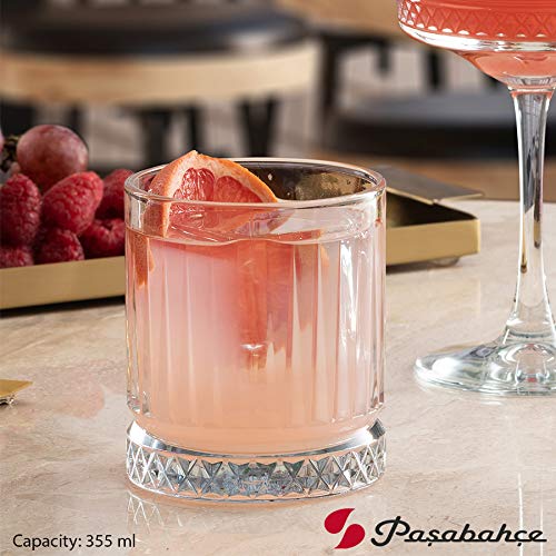 Pasabahce Glass Elysia Water/Juice/Whisky Tumbler 355 ml 4 Pcs Set, Transparent (PB Elysia)