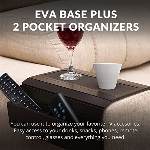 Bankdienblad - Afstandsbediening en houder voor mobiele telefoon, bankarmleuning met zakken. Geschikt voor vierkante armleuningen