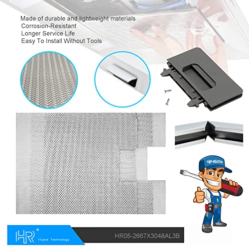 W10169961A Utskifting av hettefilter, passer til Whirlpool, Ikea, Kitchen Aid, Jenn Air, 3-lags aluminium Mesh hetteventilasjonsfilter 10,5x12 tommer, HR Huare teknologi aluminiumsvifte fettfiltre, 2 pakke