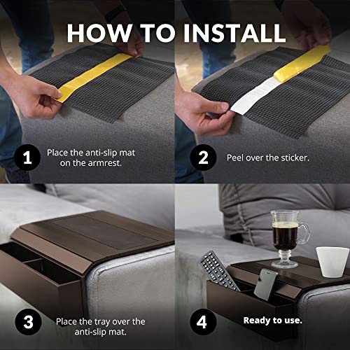 Bankdienblad - Afstandsbediening en houder voor mobiele telefoon, bankarmleuning met zakken. Geschikt voor vierkante armleuningen