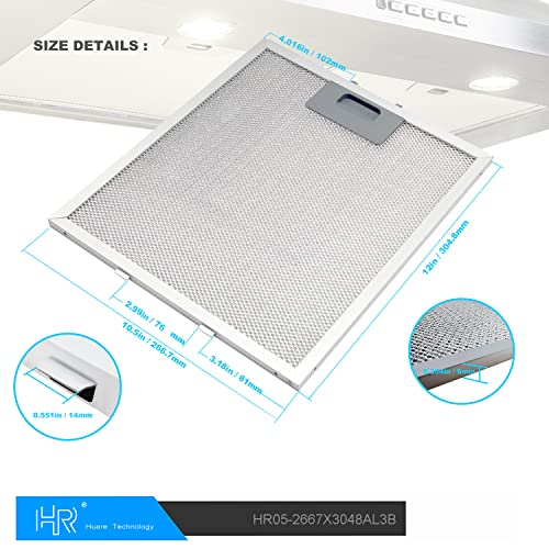 W10169961A Utskifting av hettefilter, passer til Whirlpool, Ikea, Kitchen Aid, Jenn Air, 3-lags aluminium Mesh hetteventilasjonsfilter 10,5x12 tommer, HR Huare teknologi aluminiumsvifte fettfiltre, 2 pakke