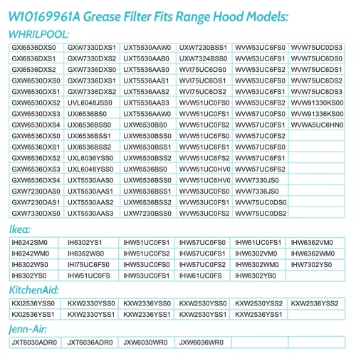 W10169961A Range Hood Filter Replacement,Fits Whirlpool, Ikea, Kitchen Aid,