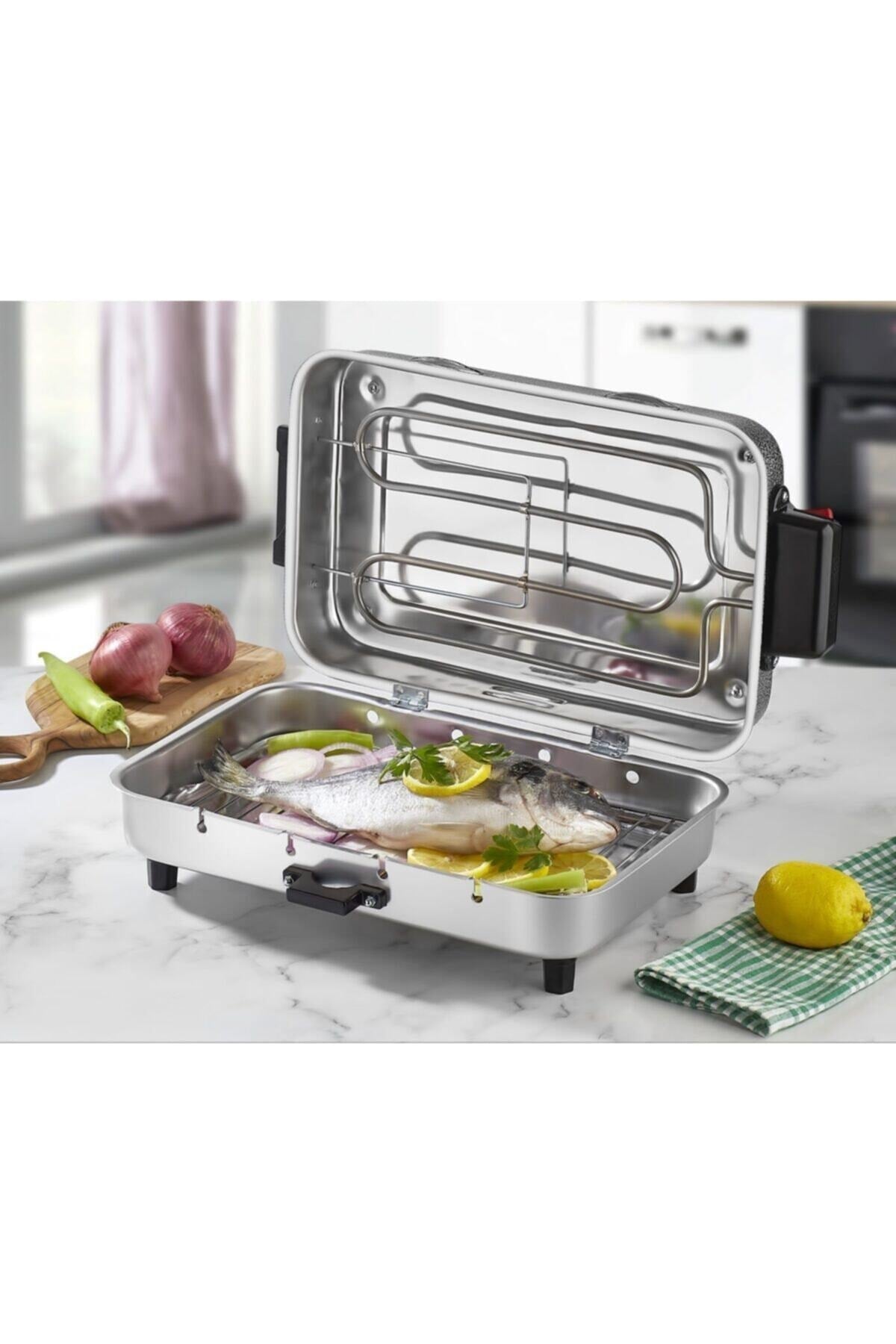 Rokers Elektrische Grill Barbecue Met 4 Spiesjes Standaardformaat 31x21 CM Binnen BBQ Vis Vlees Kip Rokers Elektrisch Beste Binnen