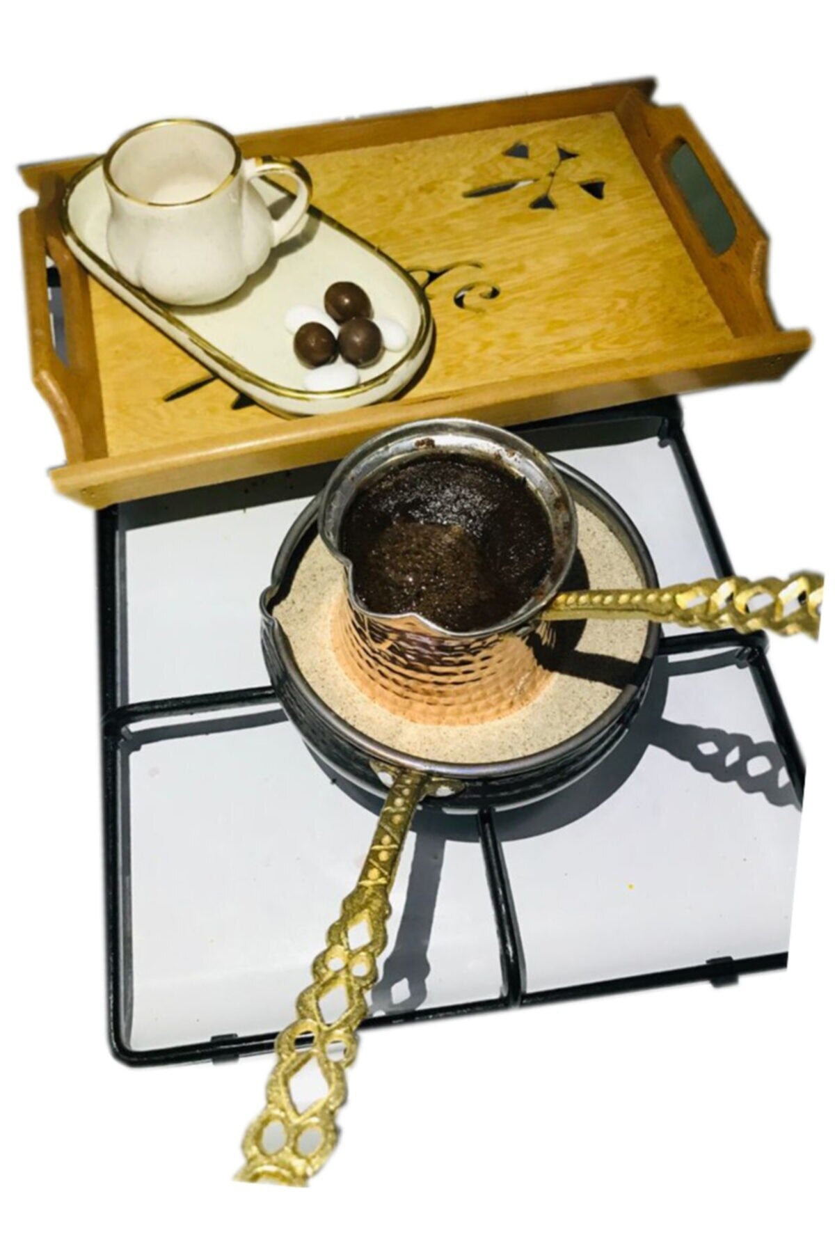 Turkish Hot Sand Coffee Maker Authentic Copper Heater Machine Gas Stove Top Barbecue Copper Coffee Pot Set