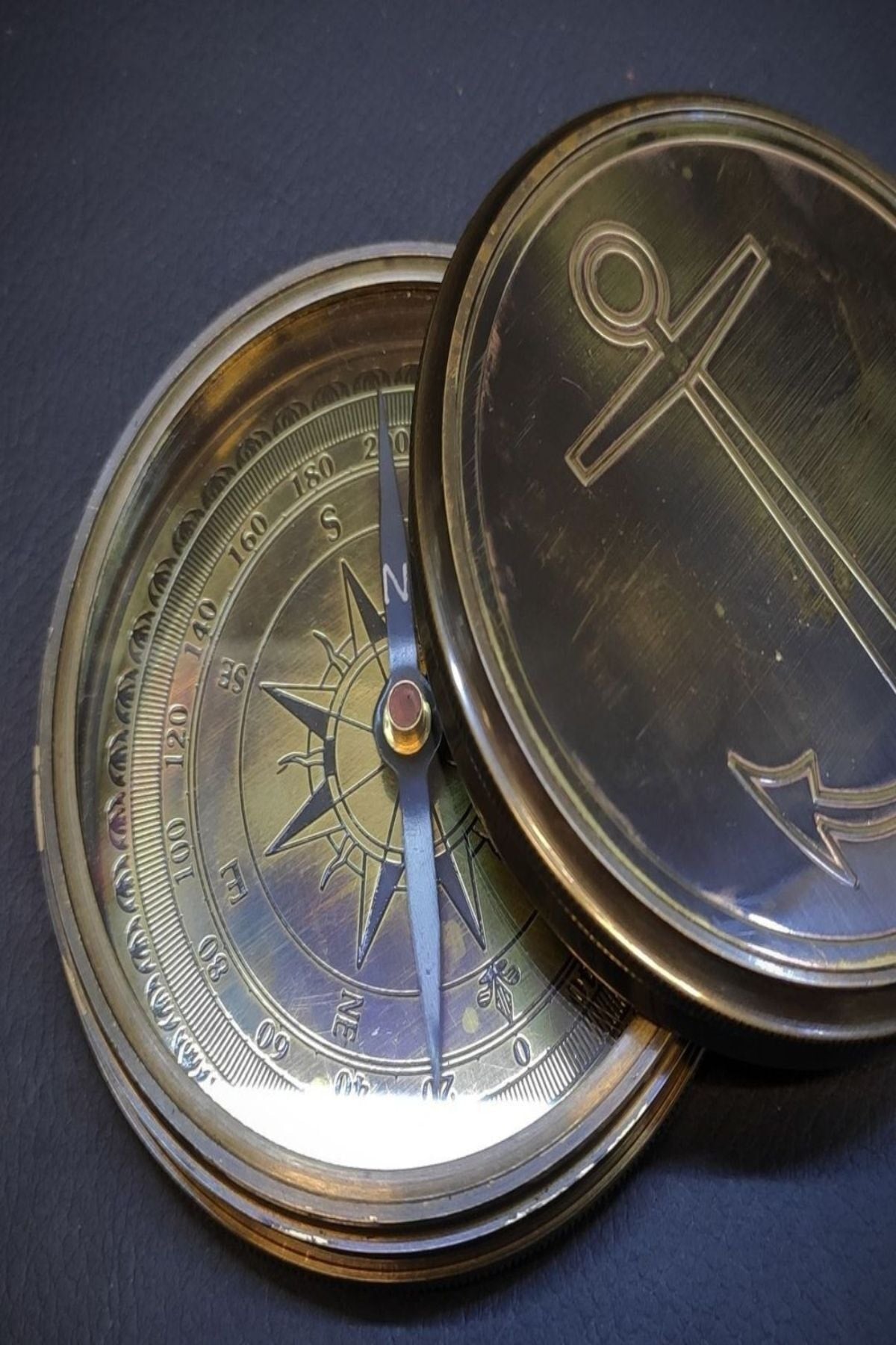 Magnetisk kompass Bronse Gave Båt Marine Anker Navigasjon Sailor Seafarer Kompass For Lomme 8 CM