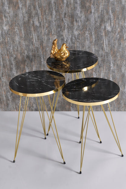 Gouden Zigon-tafel met marmerpatroon: drievoudige salontafelset voor woondecoratie