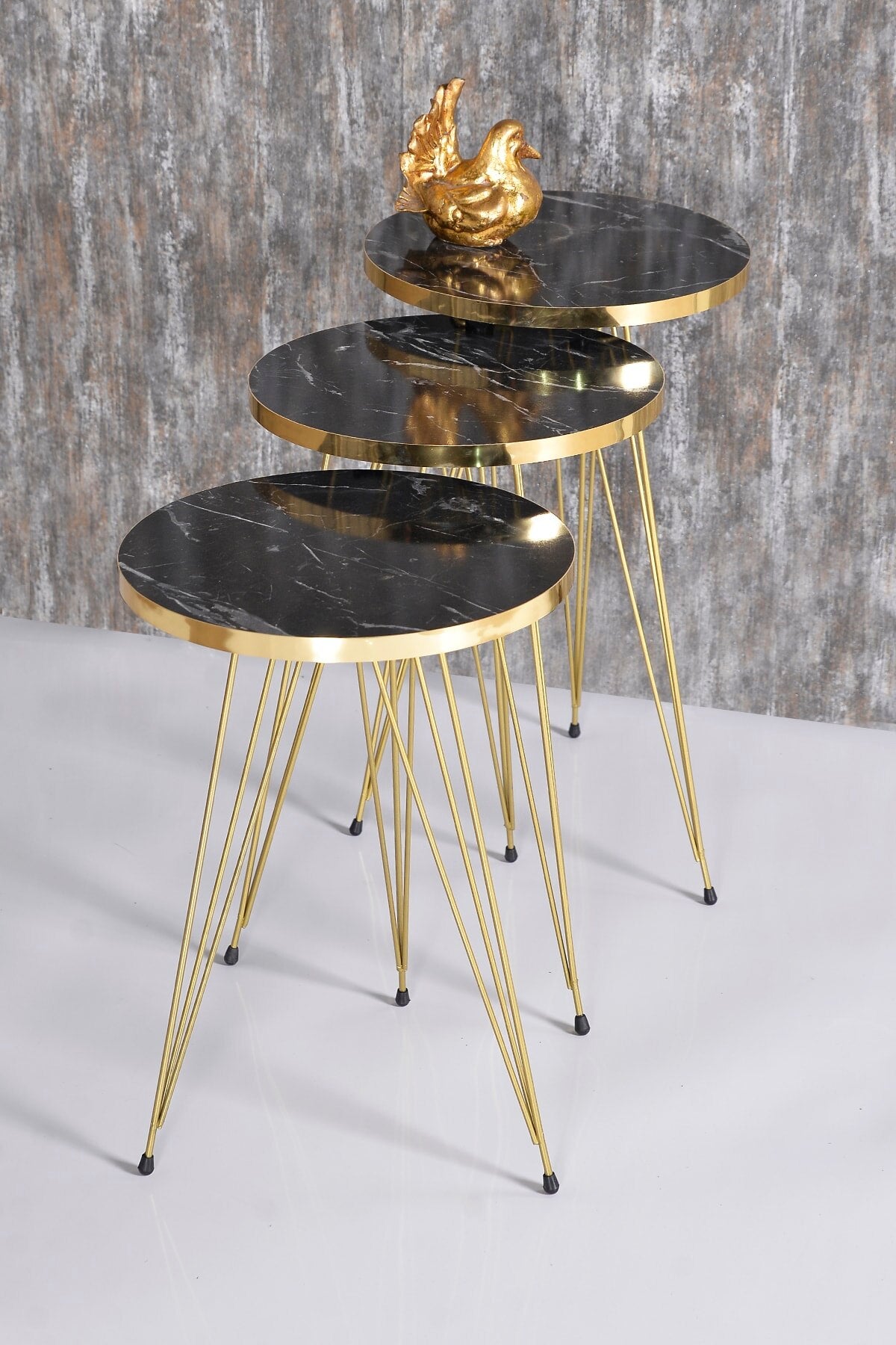 Золотой Столик Zigon с Мраморным Узором: Тройной Набор Кофейных Столиков для Домашнего Декора