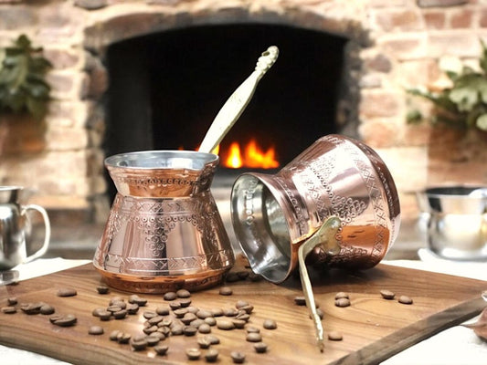 Traditional Coffee Pots, Greek Arabic Coffee Maker, Hammered Copper Coffee Pot, Stove Top Coffee Maker with Brass Handle , 450mL Capacity