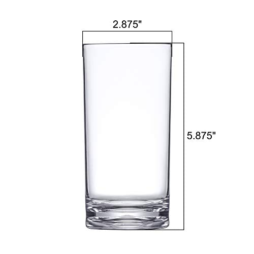 16-Ounce Plastic Tumblers (Set of 6), Plastic Drinking Glasses, All-Clear High-Balls, Reusable Plastic Cups, BPA-Free, Shatter-Proof, Dishwasher-Safe
