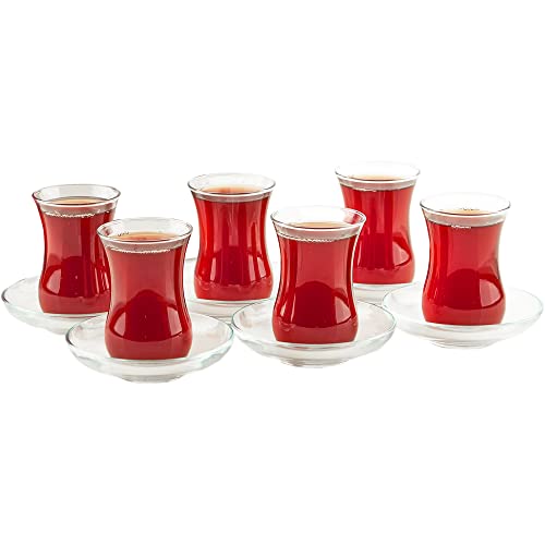 Turkish Tea Glasses and Saucers Set (12 Pieces), Arabic Persian Tea Cups (4oz/120ml)