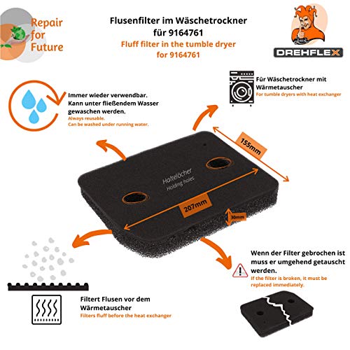 2 x base filter/foam filter/filter for tumble dryer/heat pump dryer - for Miele 9164761