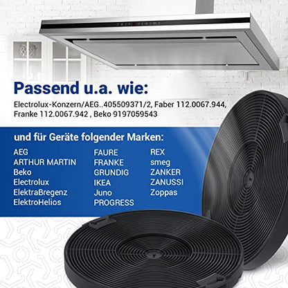 Kohlefilter Dunstabzugshaube 2Stk 155mmØ Ersatz für AEG Aktivkohlefilter 405509371/2 - Filter für Dunstabzugshauben Zanussi, AEG, Beko