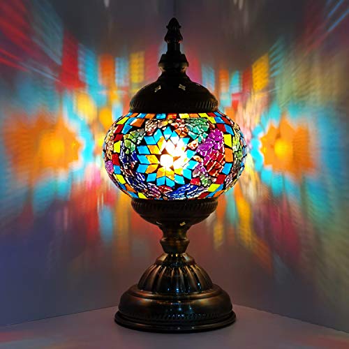 Dekorativ bordlampe i tyrkisk mosaikkglass for soverom, stue,