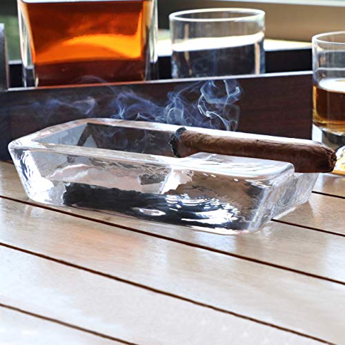 Pasabahce Large Heavy Glass Cigar Ashtray for Men, Outdoor Ash Tray for Patio, Cigar Lovers Gift Set for Smokers Mens (Rectangular Large)