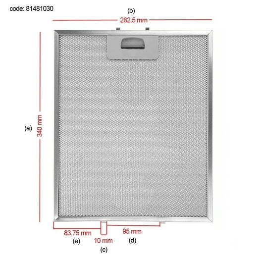 81481030 Filtro Campana Extractora 340x282 mm Filtro Grasa Campana Extractora Cocina Aspirador Aluminio 28,2x34 cm TEKA DY90, DP90, DH90.