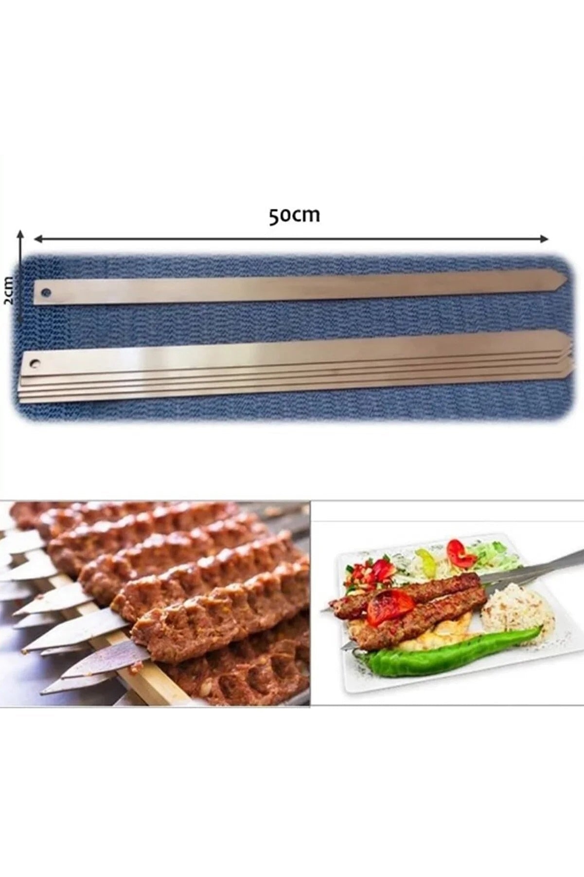 50cm Adana Kebab Skewers - Premium Galvanized Iron for Delicious Doner Meat Grilling and Shish Cooking Wide Flat BBQ