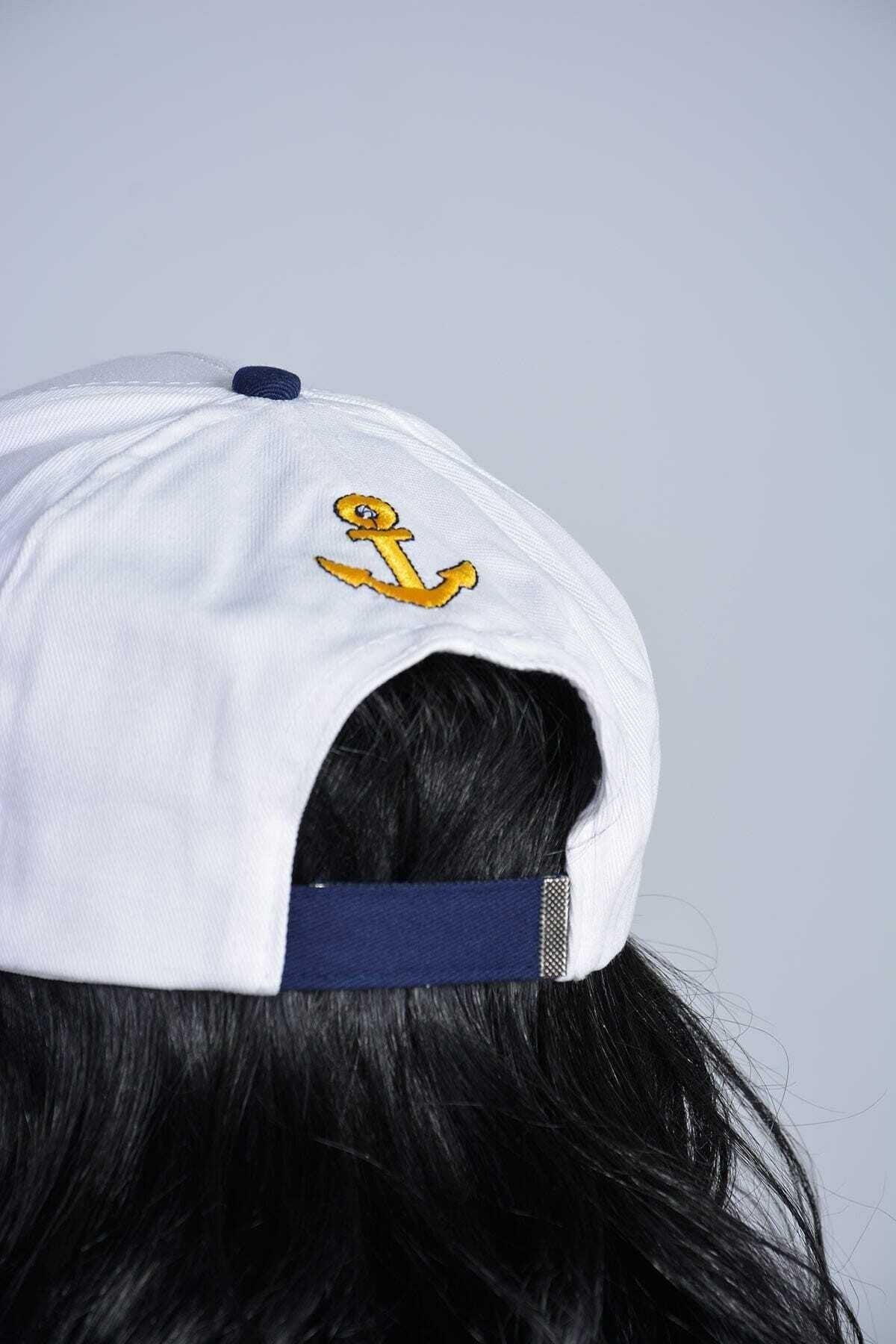 Sailor Cap Unisex White Navy Blue Adjustable Sailor Captain Hat with Rudder Anchor Fedora Cap