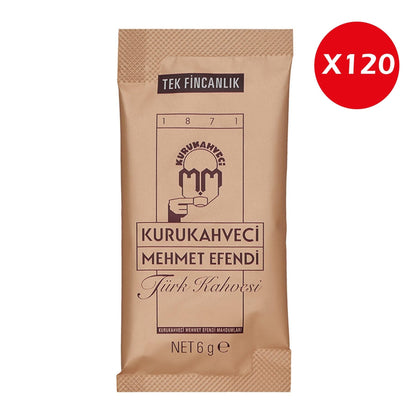 Mehmet Efendi Authentic Turkish Coffee: 120 Single-Serve 6g Ground Coffee Packets for Traditional Taste Experience