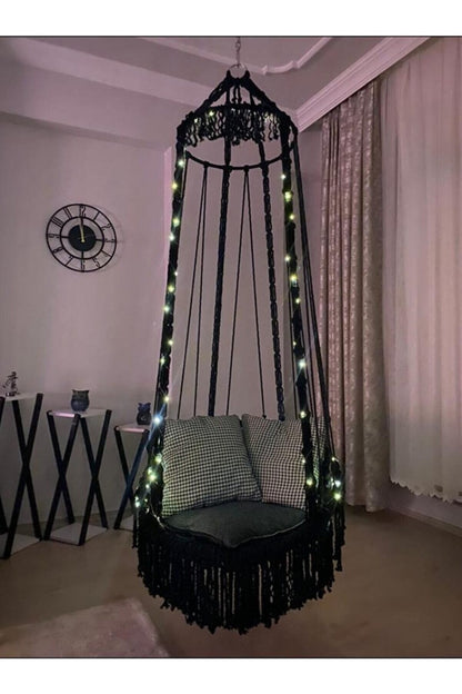 Round Swing Nordic Home Garden Hanging Hammock Chair Outdoor Indoor Dormitory Swing Hanging Chair Knitting It is 100% hand knit.