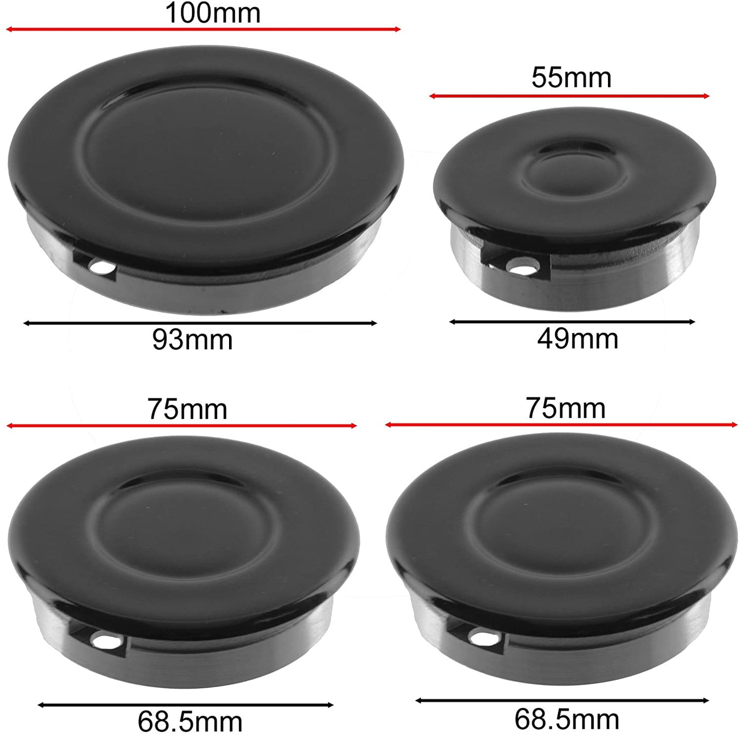 Gas Stove Cooktop Burner Wok Burner Oven Cooker Hob Gas Burner Crown & Flame Cap Kit ( Small, 2 Medium & Large, 55mm - 100mm) Spare Parts Accessory Replacement